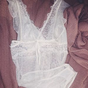 All White Lace Lingerie Bodysuit